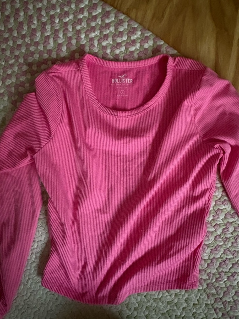 Hollister Bright Pink Ribbed Long-Sleeve Crew Top